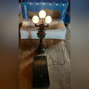 Holiday Home Vintage Village Lighted Lamp Post with Wreath